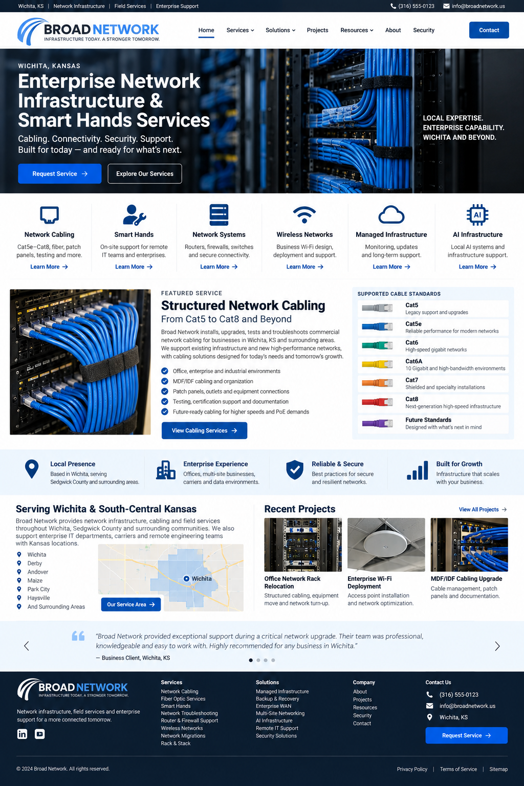 Illustrative image of organized blue patch cables in a network rack